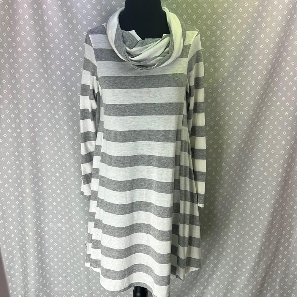 Grey & White Striped Dress
